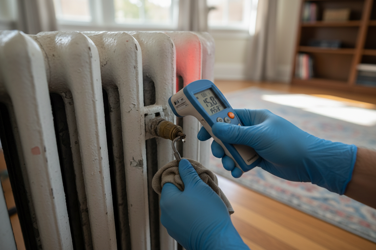 Problem photo – Radiator or heater not heating evenly (air in system, thermostat checks, safe troubleshooting)