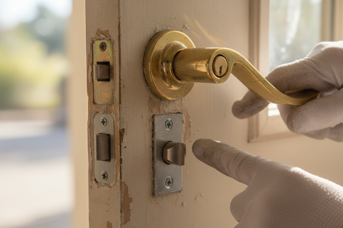 Problem photo – Broken door handle (loose, stuck latch, misaligned strike plate)