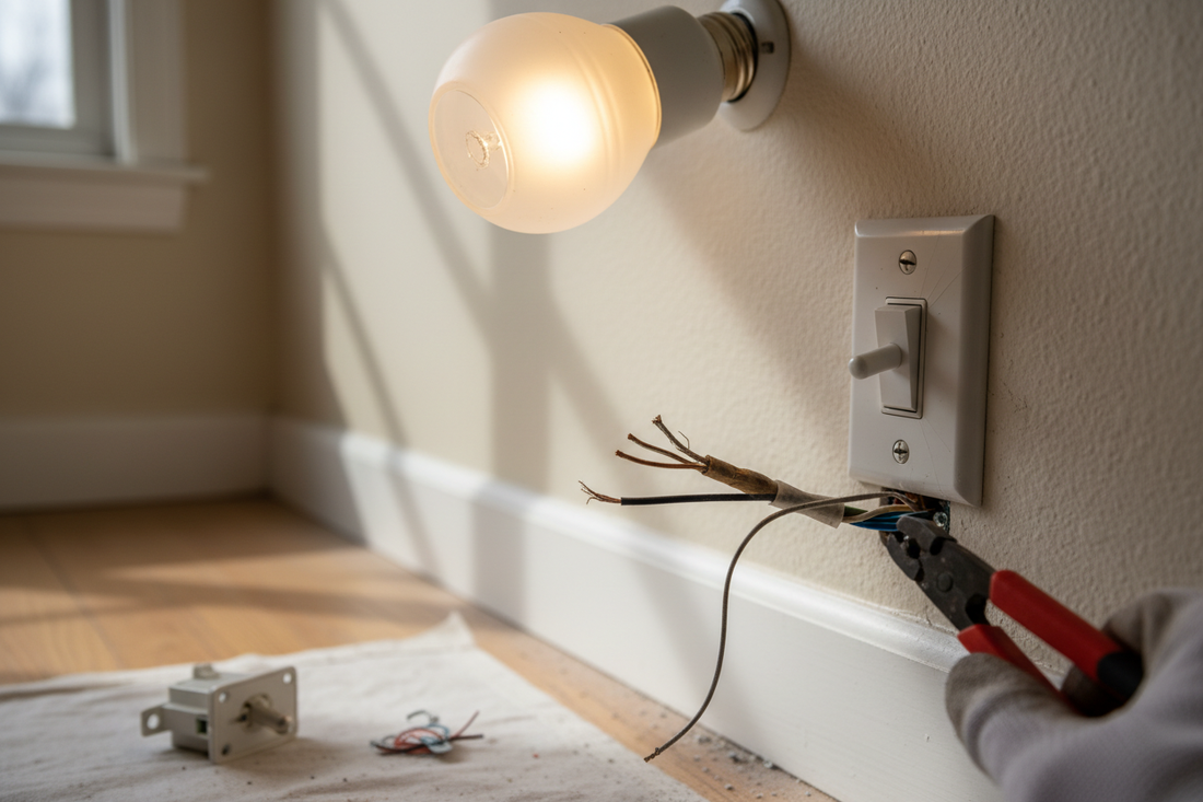 Problem photo – Lights flickering in one room (bulb type, loose switch, dimmer compatibility, wiring warning signs)